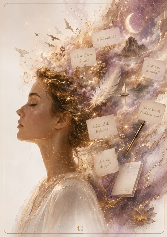 Illustratie: vrouw met gedachtes die als briefjes wegvliegen